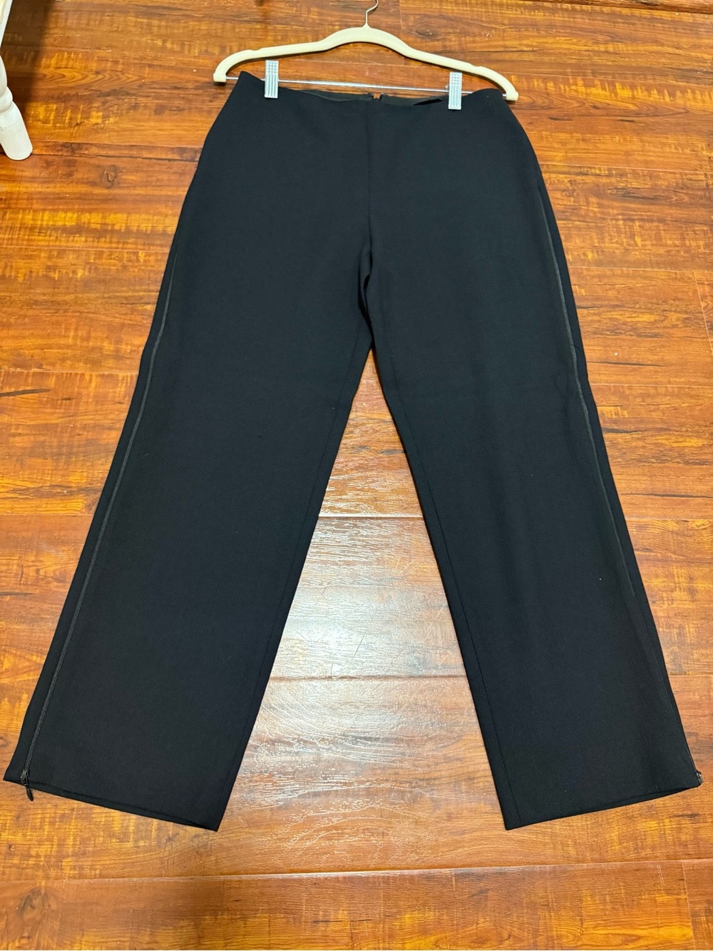 Dolce & Gabbana Black Wool Zipper Leg Trousers Minimalist Straight Leg Size 44